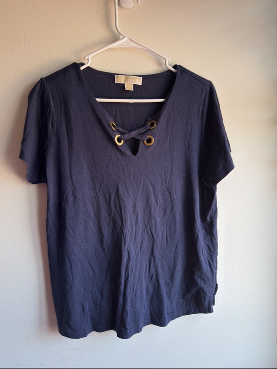Michael Kors Tops - Michael Michael Kors Navy Lace-Up Grommet Short Sleeve Top Size Large